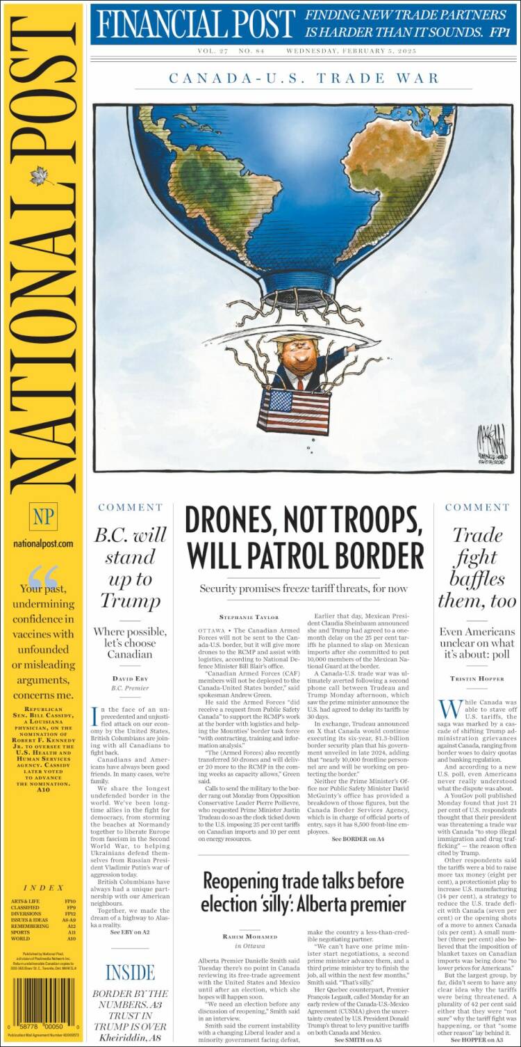 Portada de The National Post (Canadá)