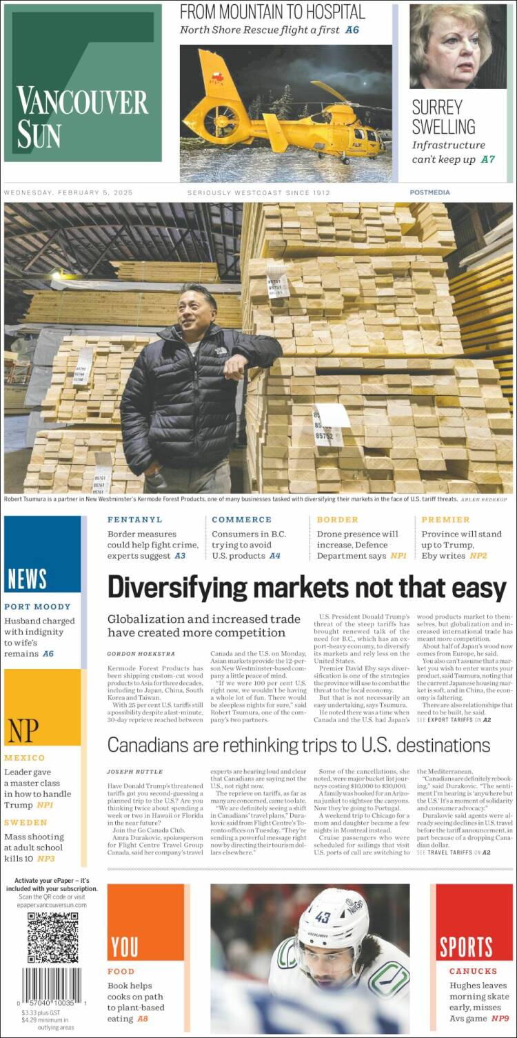 Portada de The Vancouver Sun (Canadá)