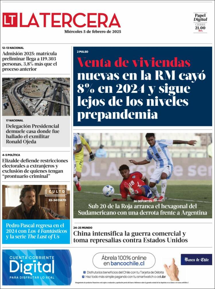 Portada de La Tercera (Chile)