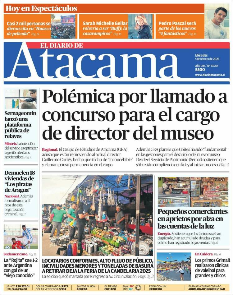 Portada de Diario de Atacama (Chile)