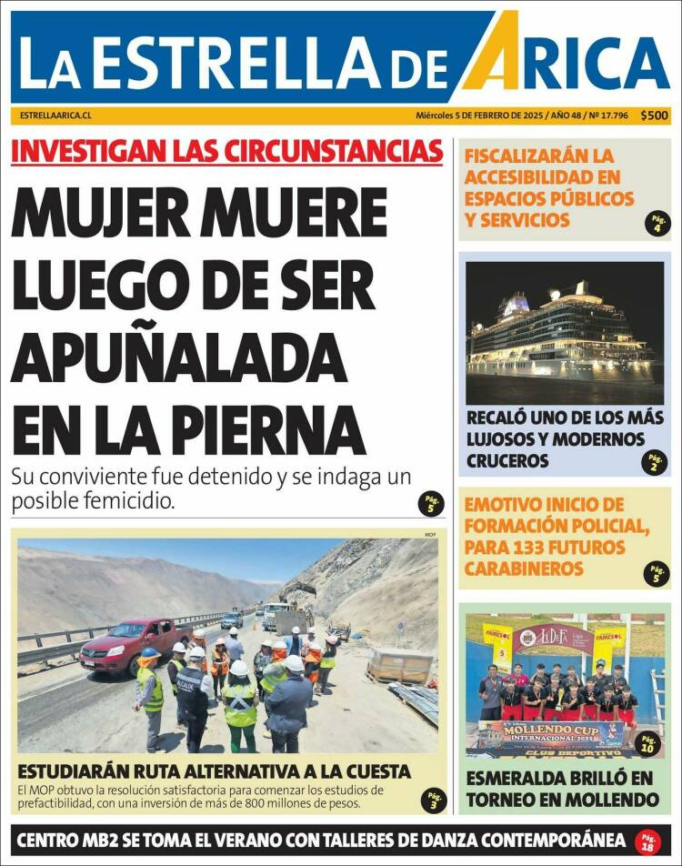 Portada de La Estrella de Arica (Chile)