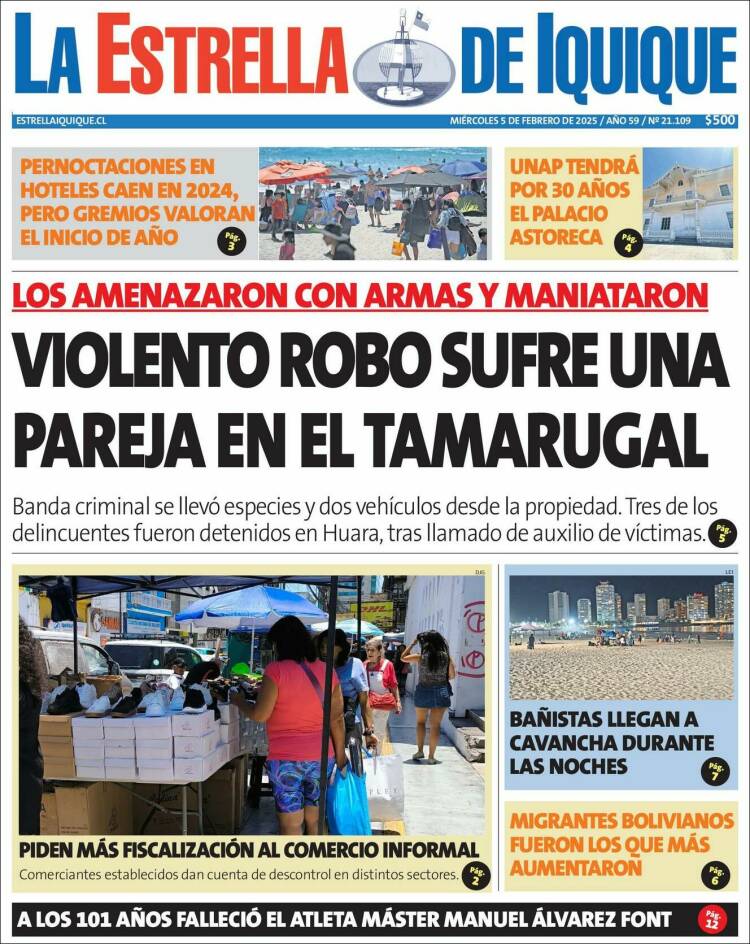 Portada de La Estrella de Iquique (Chile)