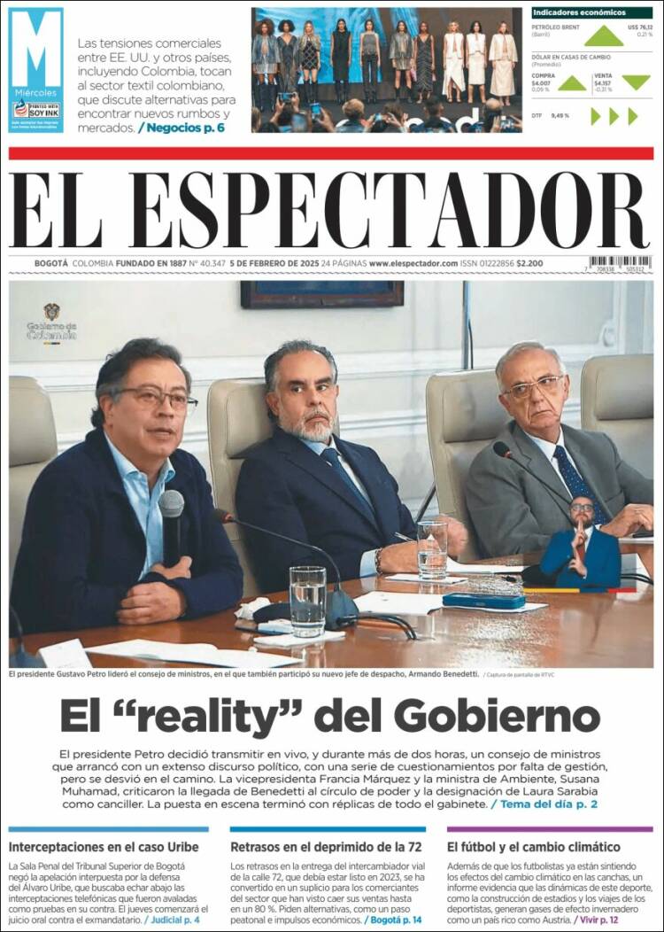Portada de El Espectador (Colombia)