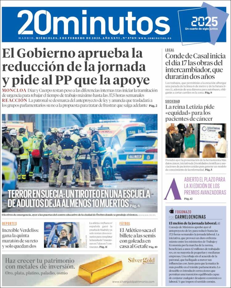 Portada de 20 Minutos - Madrid (España)