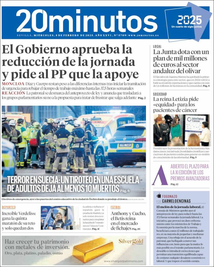 Portada de 20 Minutos - Sevilla (España)