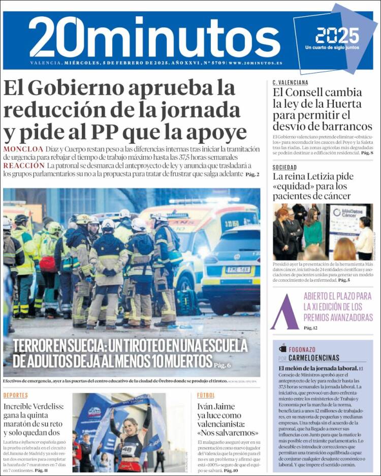 Portada de 20 Minutos - Valencia (España)
