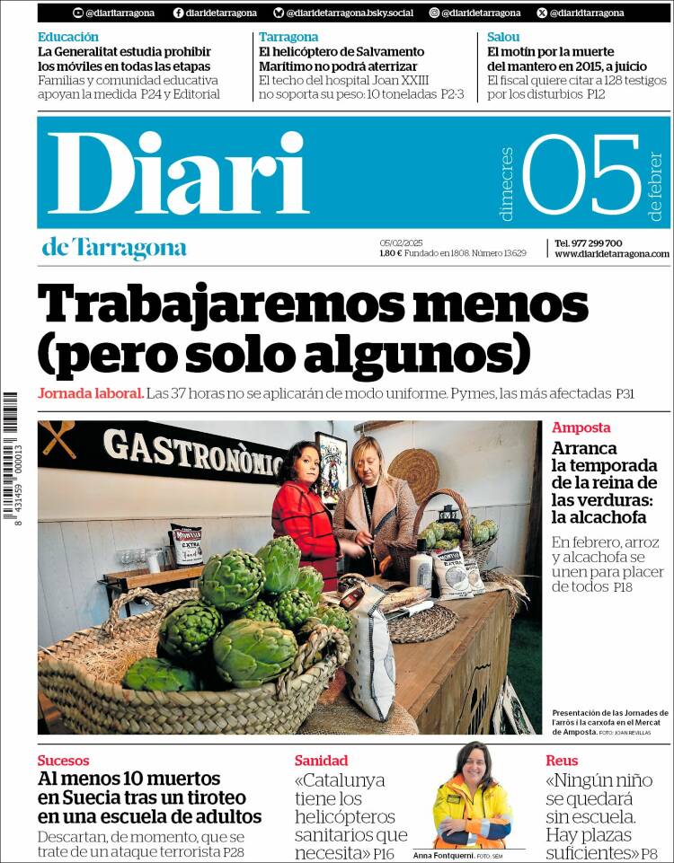 Portada de Diari de Tarragona (España)