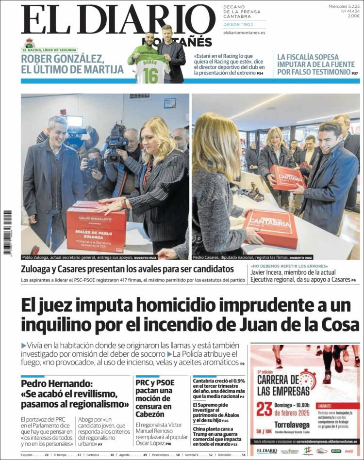 Portada de El Diario Montañés (España)