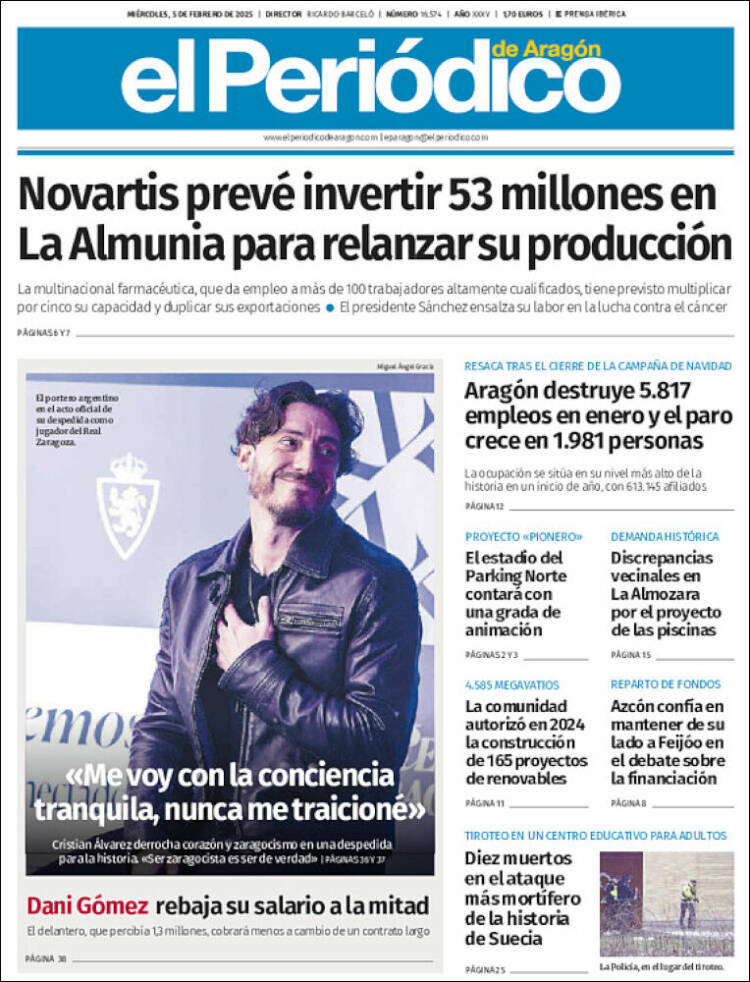 Portada de El Periódico de Aragón (España)