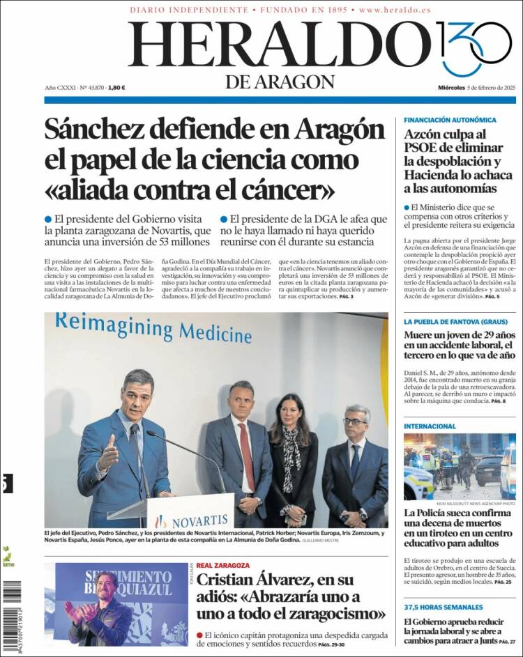 Portada de Heraldo de Aragón (España)
