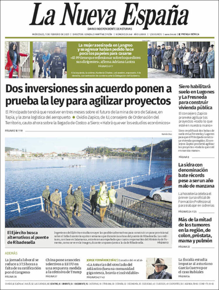Portada de La Nueva España (España)