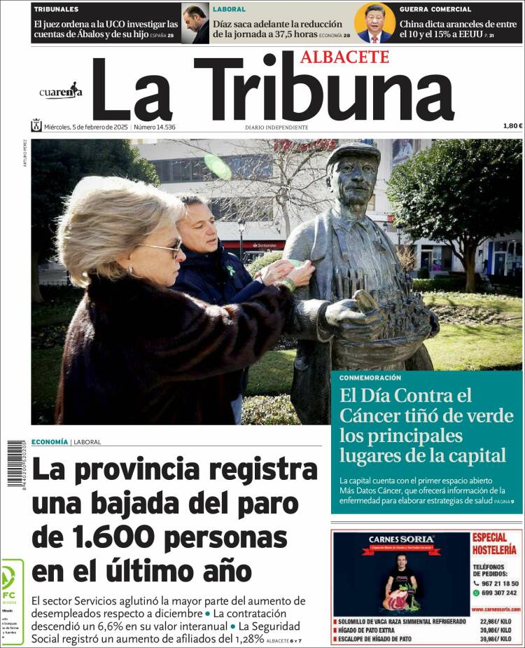 Portada de La Tribuna de Albacete (España)