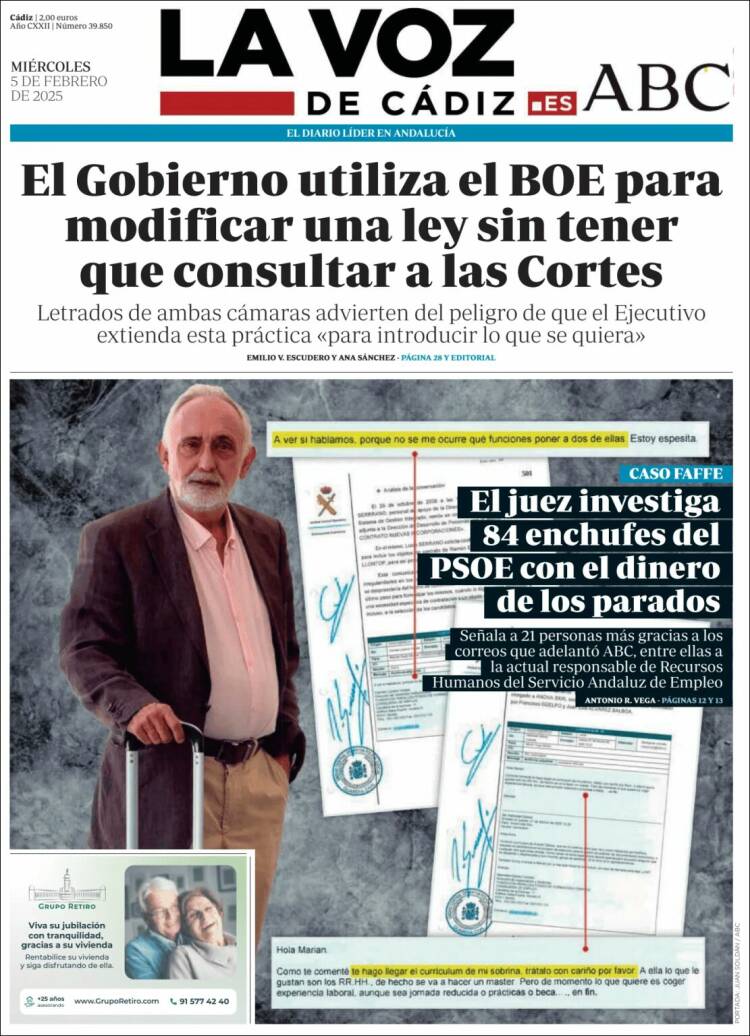 Portada de La Voz de Cádiz (España)