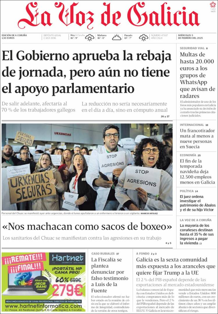 Portada de La Voz de Galicia (España)