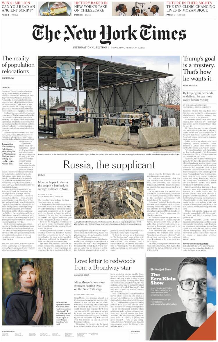 Portada de International New York Times (Europa)