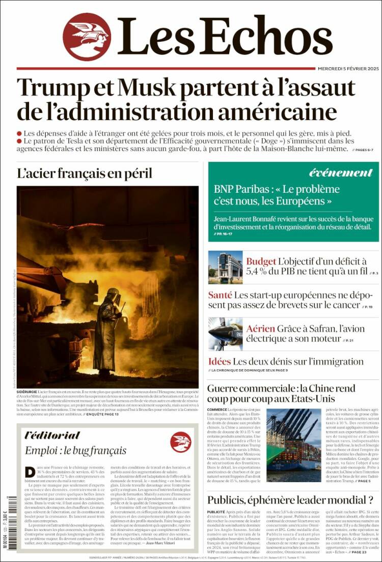 Portada de Les Echos (Francia)