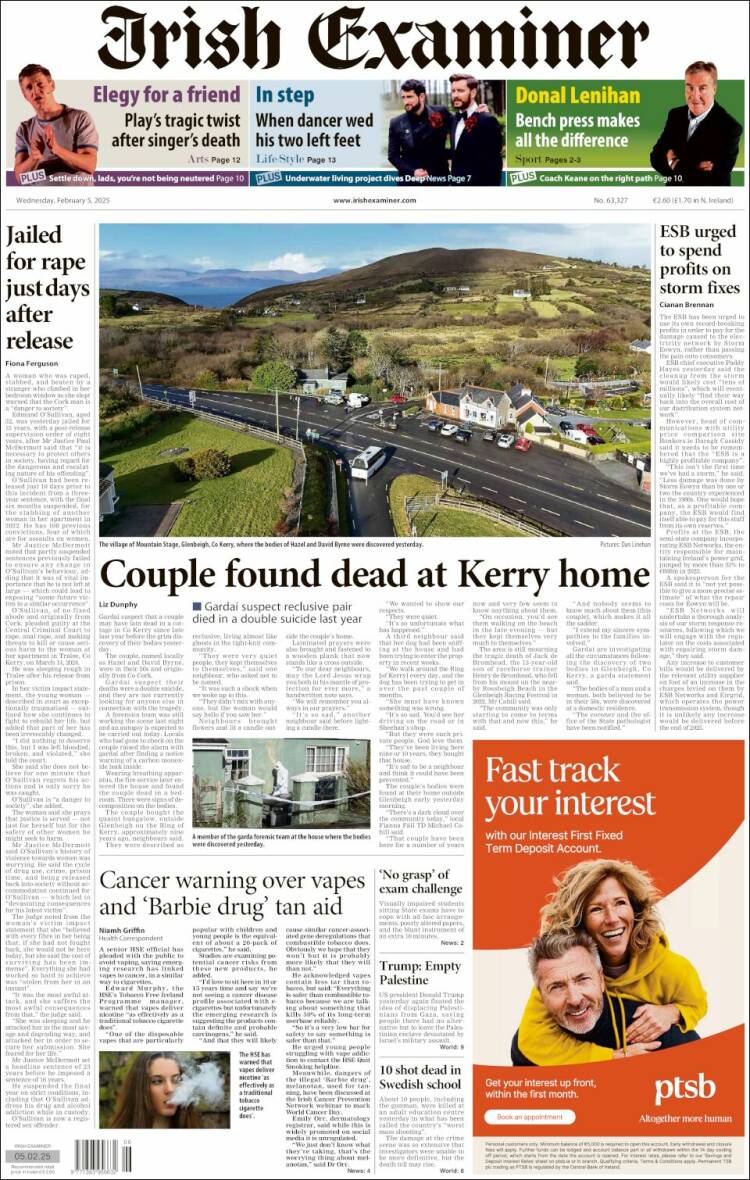 Portada de Irish Examiner (Irlanda)