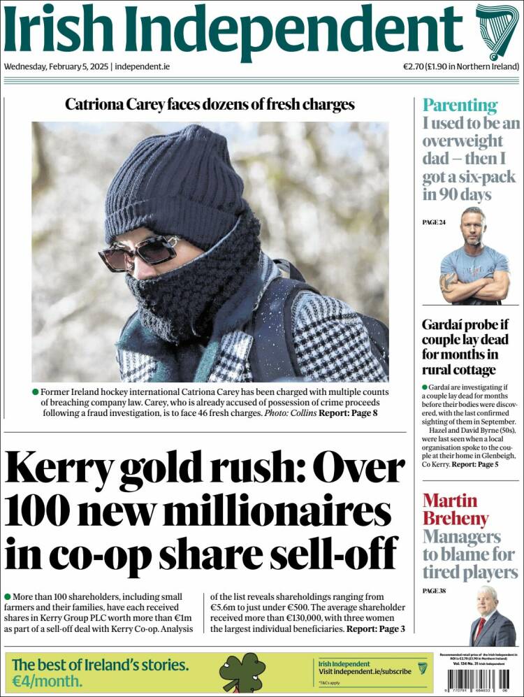 Portada de Irish Independent (Irlanda)