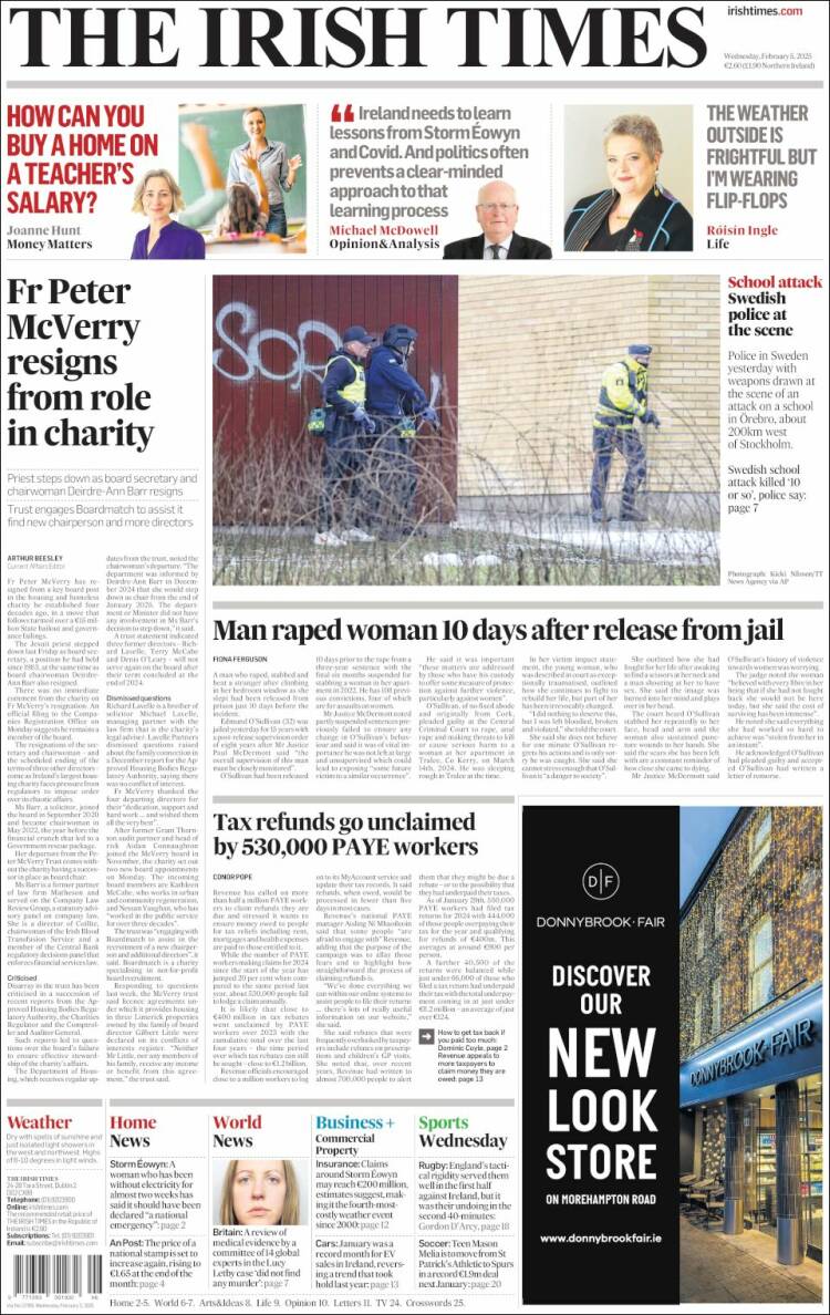Portada de Irish Times (Irlanda)