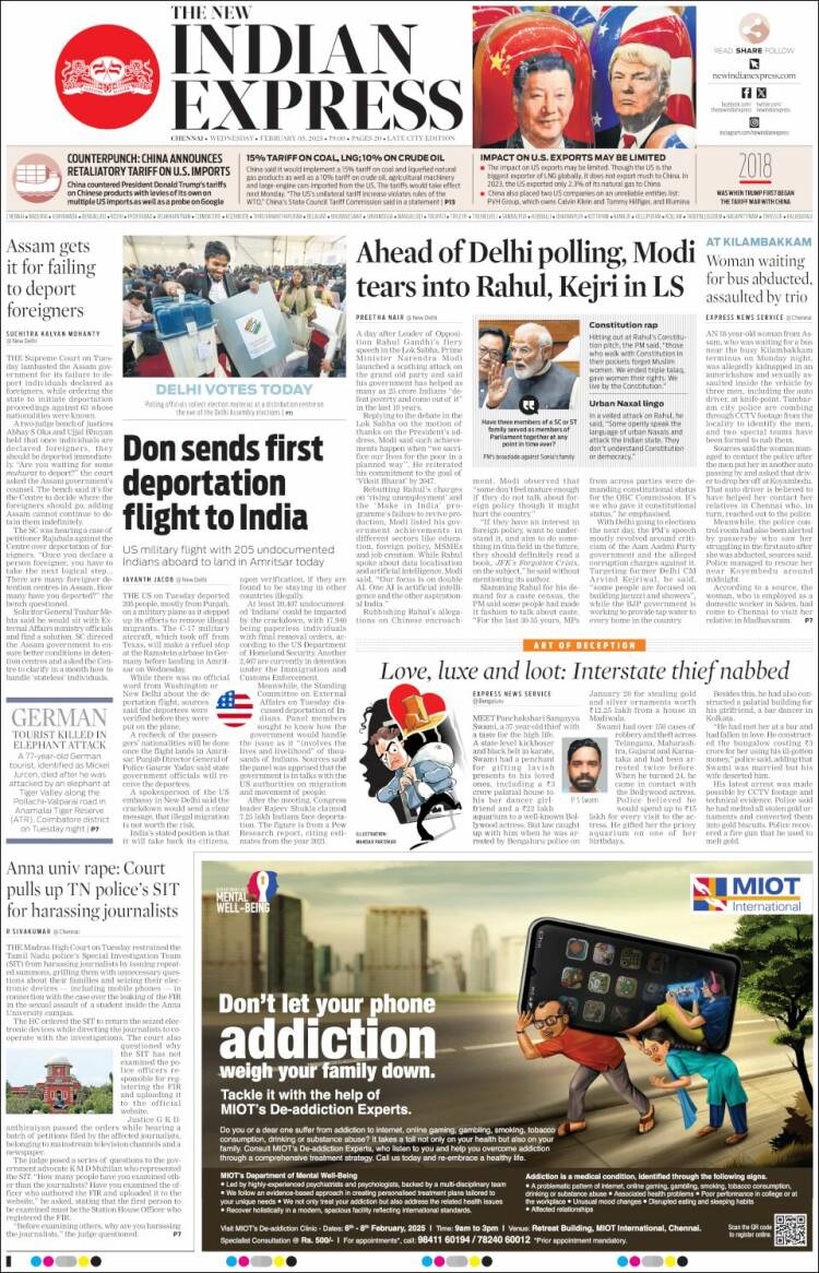 Portada de New Indian Express (India)