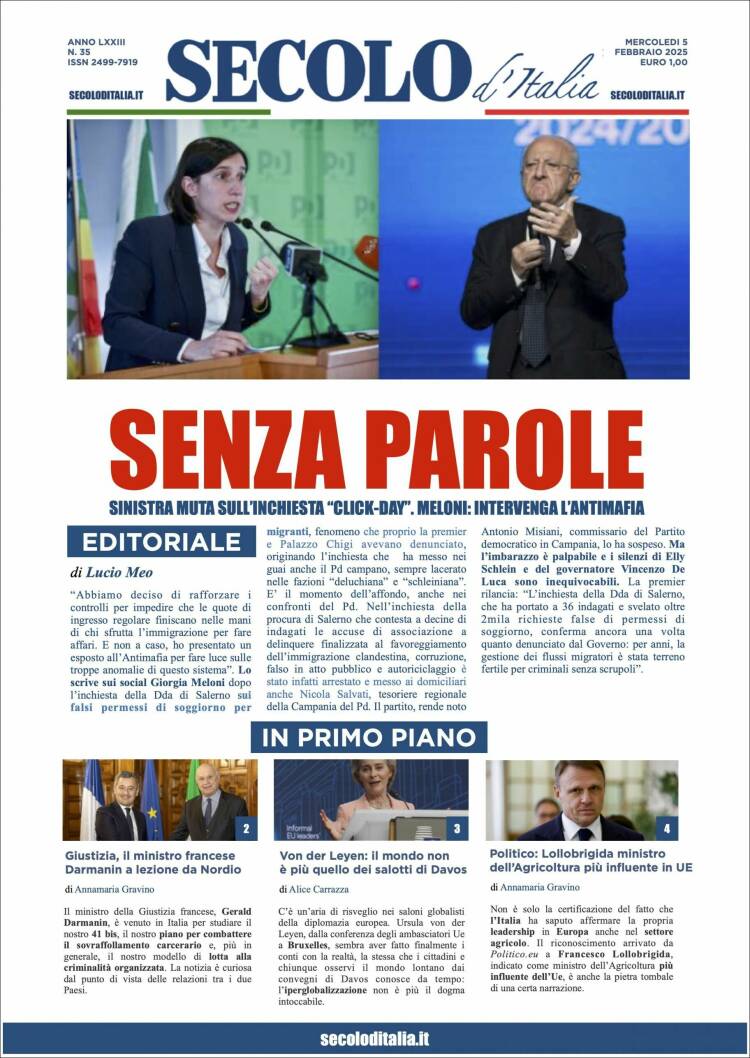Portada de Secolo d'Italia (Italy)