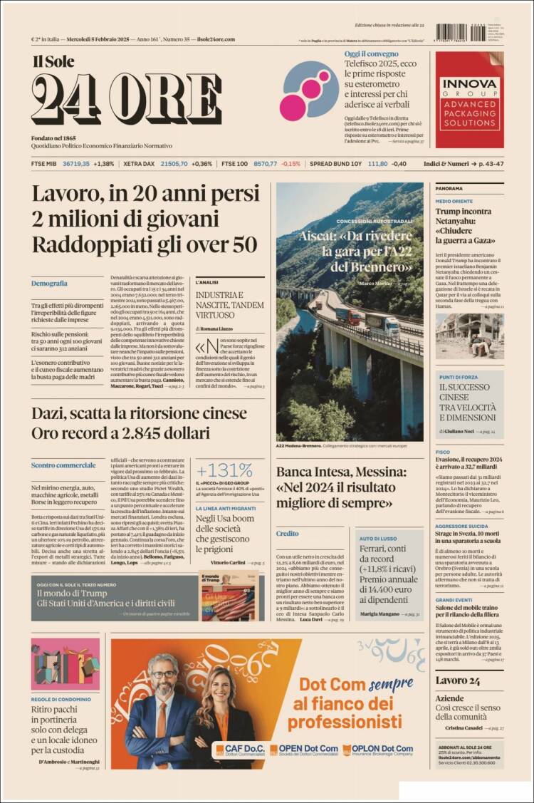 Portada de Il Sole 24 ORE (Italia)