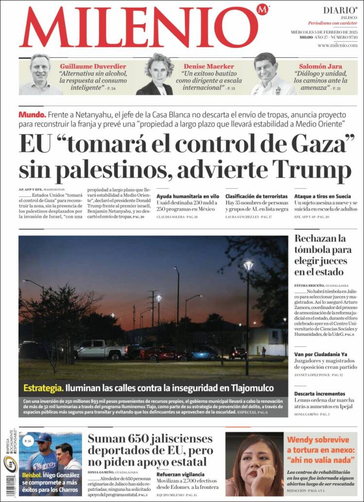 Portada de Milenio - Jalisco (México)