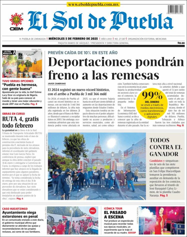 Portada de El Sol de Puebla (México)