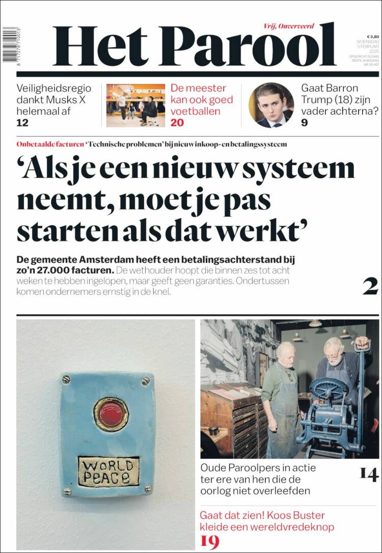 Portada de Het Parool (Pa&iacute;ses Bajos)
