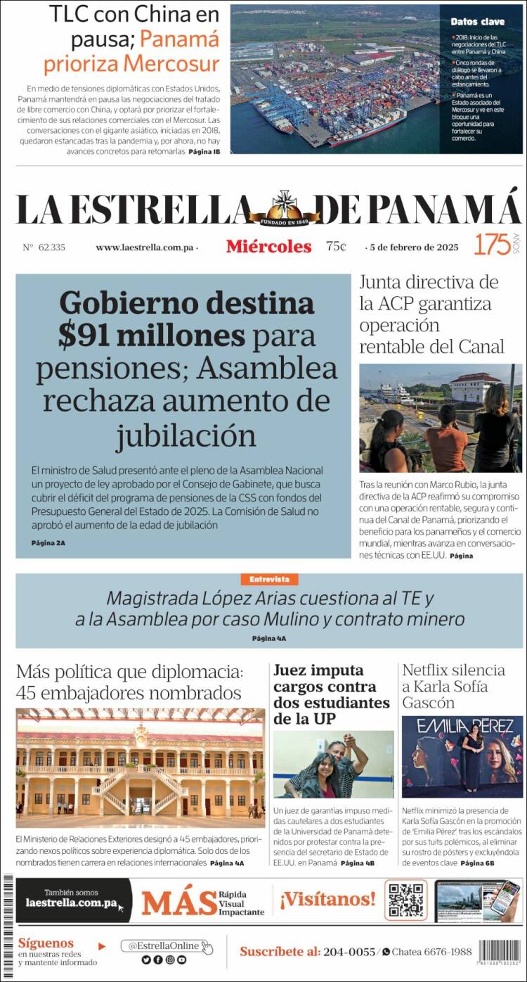 Portada de La Estrella de Panamá (Panamá)