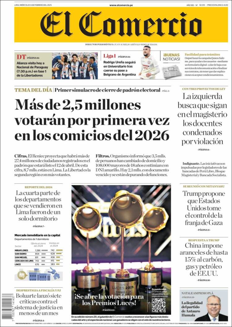 Portada de El Comercio (Per&uacute;)