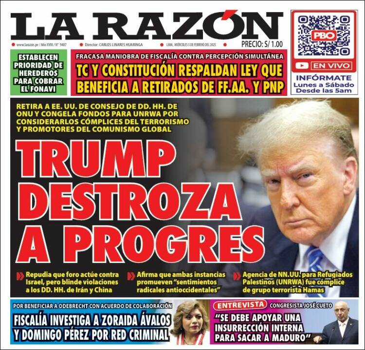 Portada de La Razón (Per&uacute;)