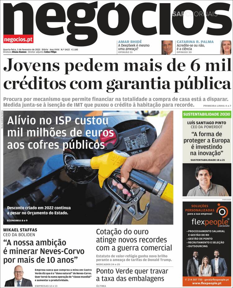 Portada de Jornal de Negócios (Portugal)