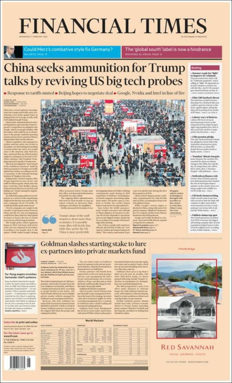Portada de Financial Times (Reino Unido)