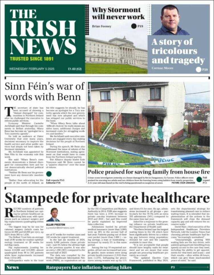 Portada de Irish News (Reino Unido)