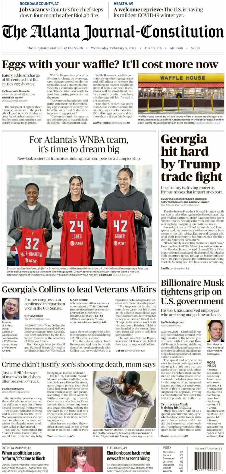 Portada de The Atlanta Journal-Constitution (USA)