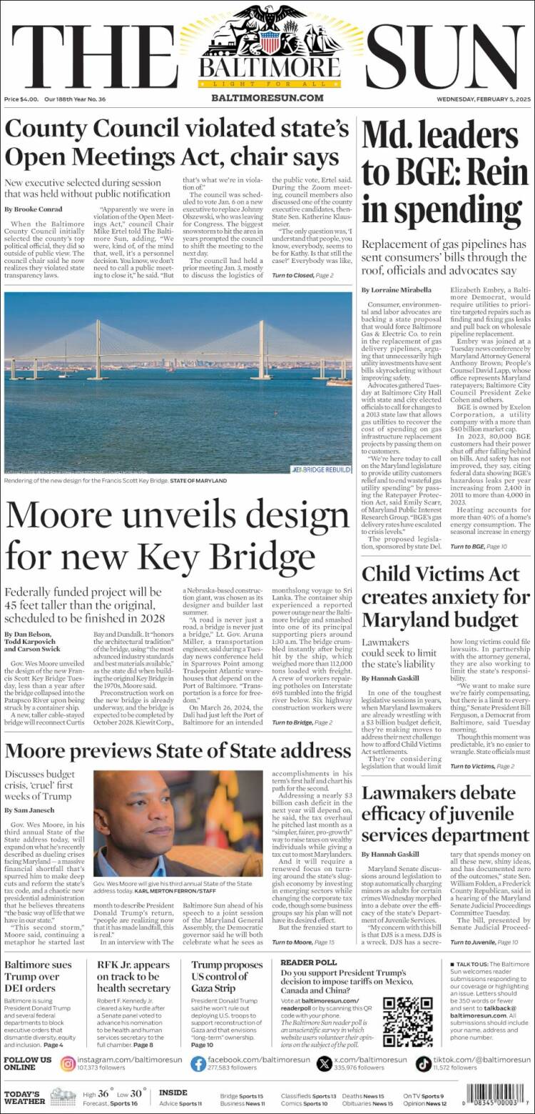 Portada de The Baltimore Sun (USA)