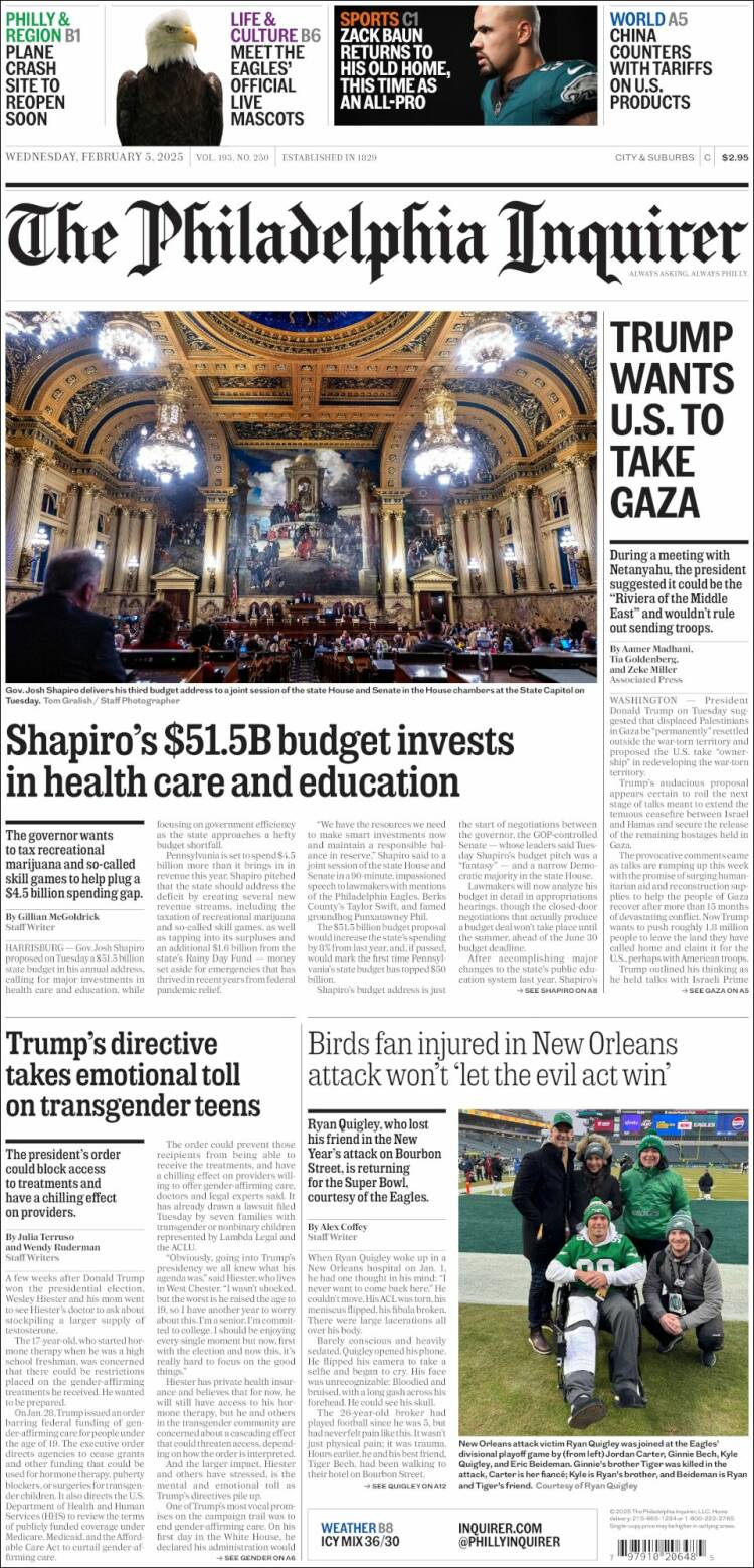 Portada de Philadelphia Inquirer (USA)