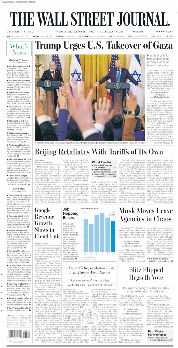 Portada de Wall Street Journal (USA)