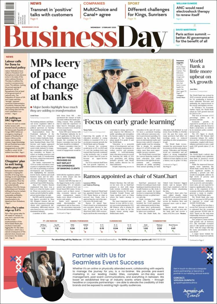 Portada de Business Day (Sud&aacute;frica)