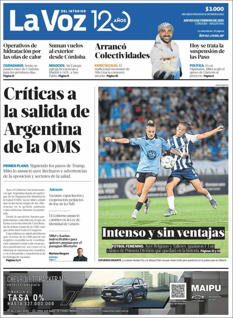 Portada de La Voz del Interior (Argentina)