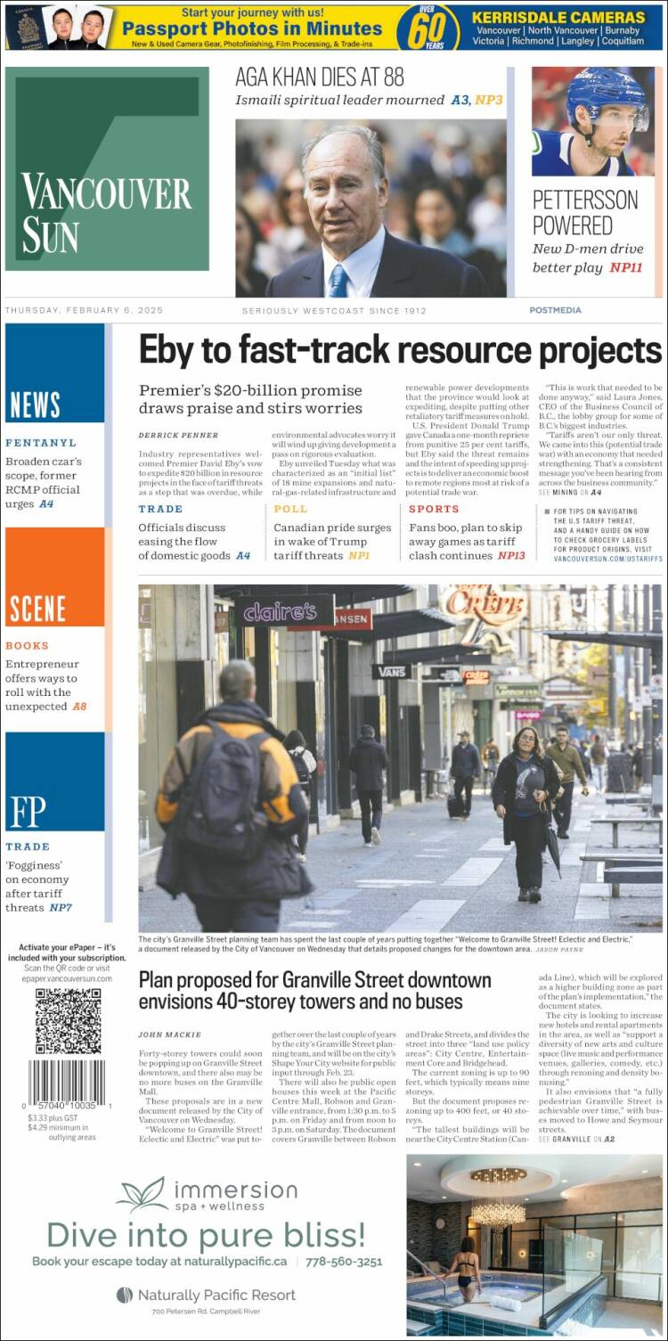 Portada de The Vancouver Sun (Canadá)