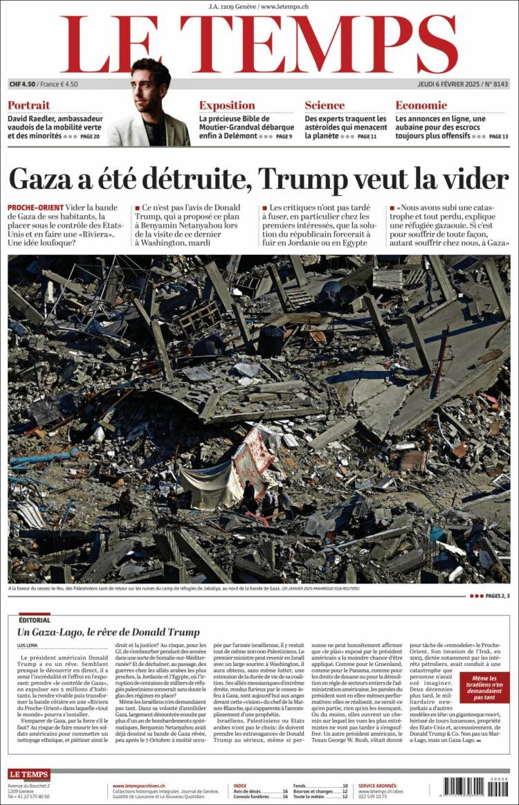 Portada de Le Matin (Suiza)