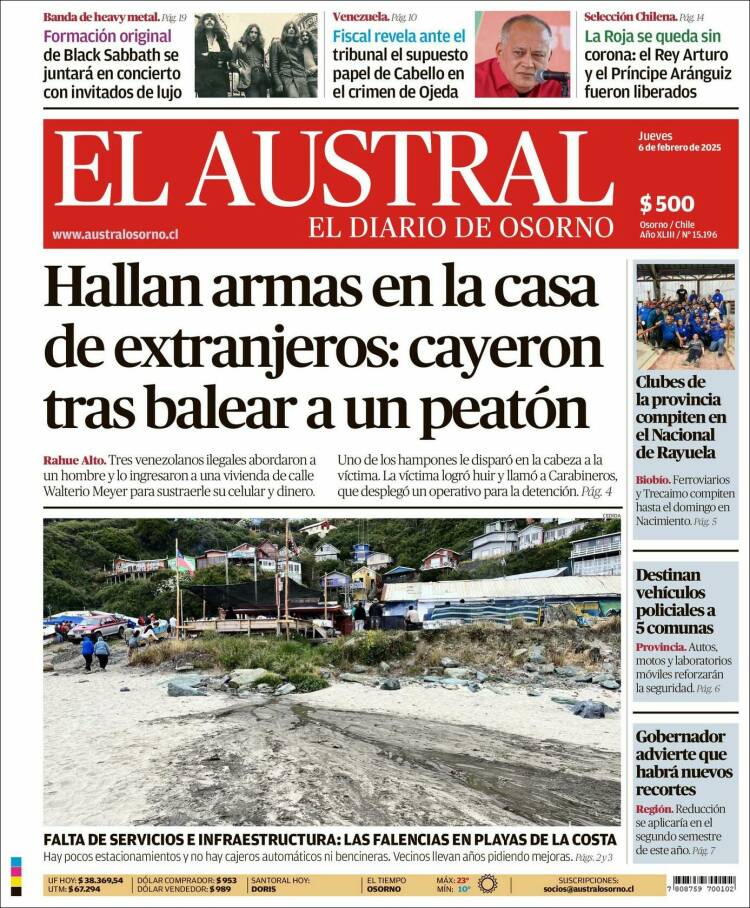 Portada de El Austral de Osorno (Chile)