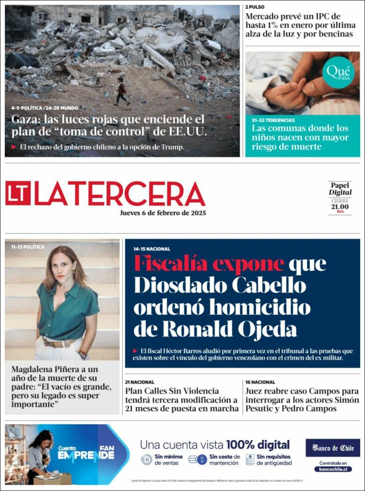 Portada de La Tercera (Chile)
