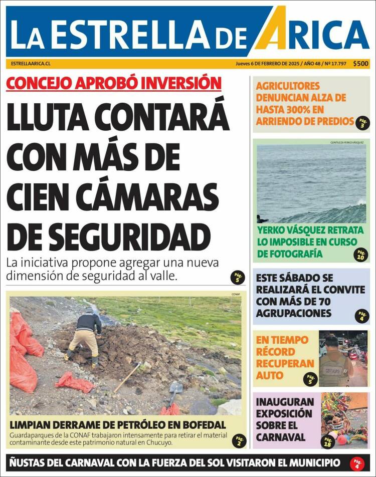 Portada de La Estrella de Arica (Chile)