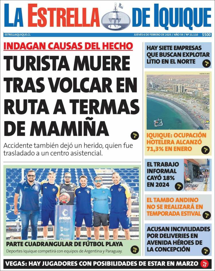 Portada de La Estrella de Iquique (Chile)