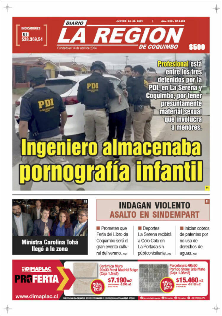 Portada de Diario La Región de Coquimbo (Chile)