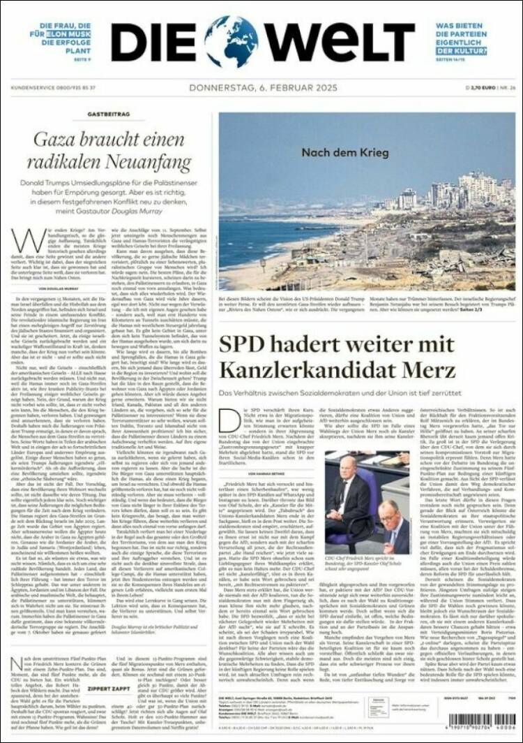 Portada de Die Welt (Alemania)