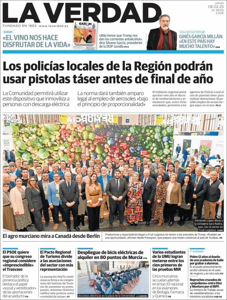 Portada de La Verdad de Murcia (España)